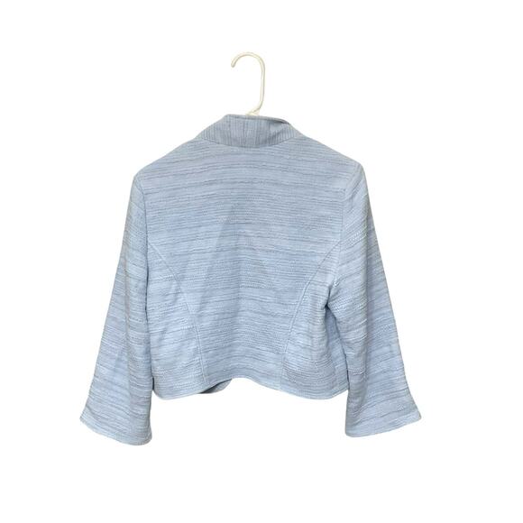 Nora Gardner Light Blue Textured Open Front Cropped Tailored Blazer Sz 12 Large - Picture 2 of 6